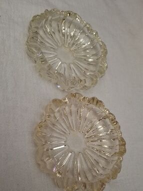 Set of 2 Vintage Hazel Atlas Clear Glass Floral Dishes/Ashtry. MCM